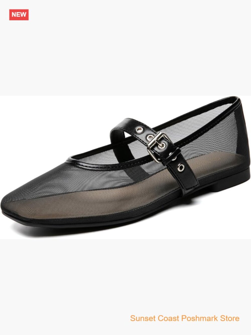 Mesh Ballet Flats Square Toe Mary Jane Flat Comfortable Ballerina Shoes